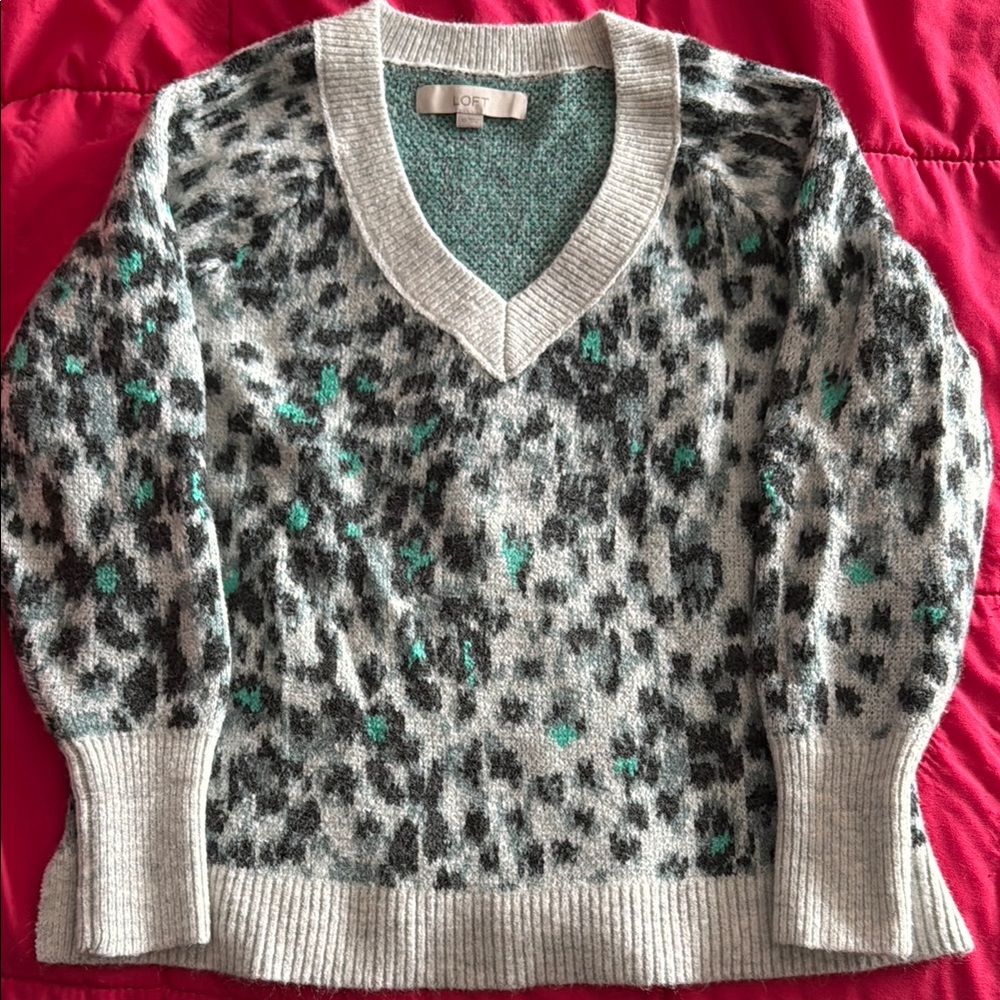 Loft Leopard Print Relaxed V Neck Sweater